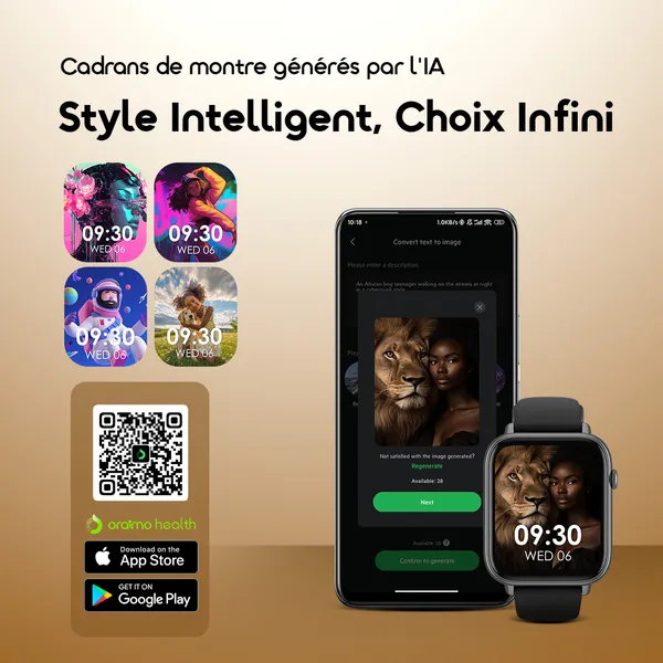 Oraimo Watch 6N OSW-8000N — Montre intelligente | Écran tactile couleur | Suivi de santé complet | Modes sportifs | Livraison Gabon | Kadmarket